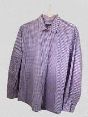 A Purple and White Gingham Long-Sleeve Dess Shirt.